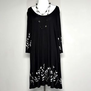 Simply Noelle Women’s Black & White Floral Tunic Vine Midi Dress Size XS 4-6